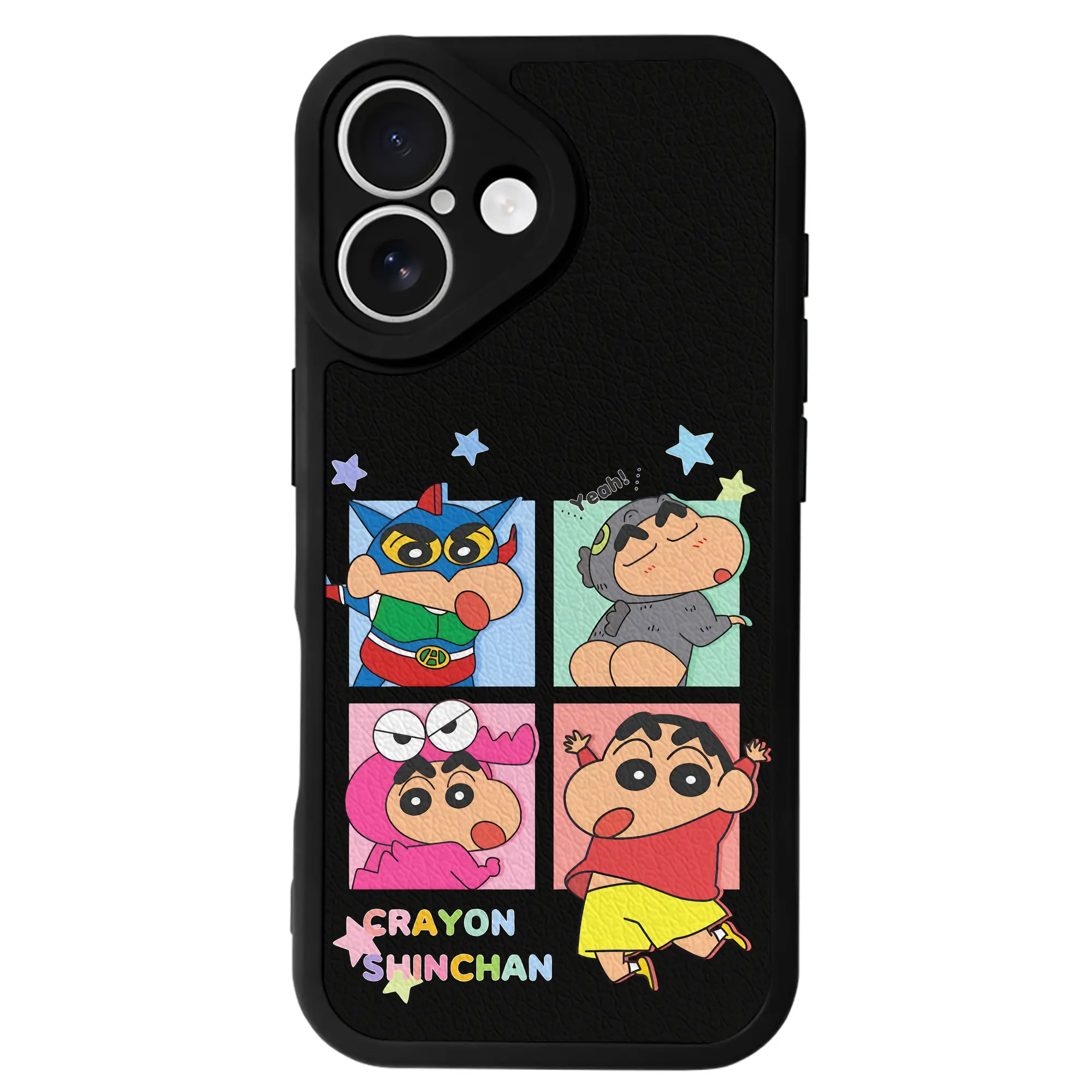 クレヨンしんちゃん グッズ 野原 しんのすけ - IPhone 16シリーズ対応 ・ シリコンスマホケース ・ レザー調 ・ 高精度フィット ・ 耐衝撃 ・ ワイヤレス充電対応 ・ 精密カット